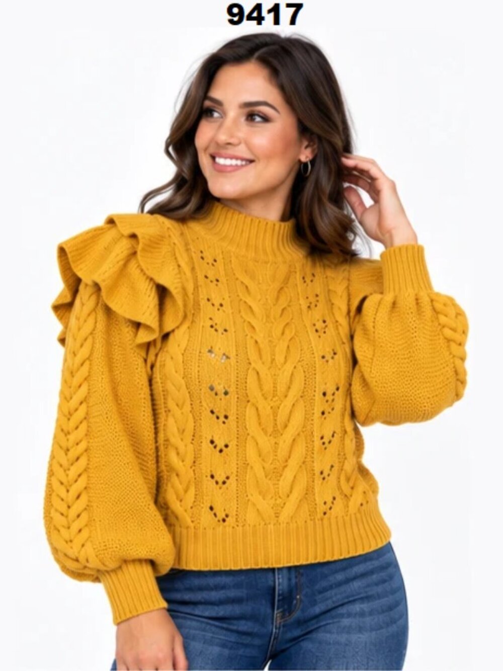 N.W.T DRIFTWOOD Women's Golden Yellow Cable Knit Ruffle Sweater